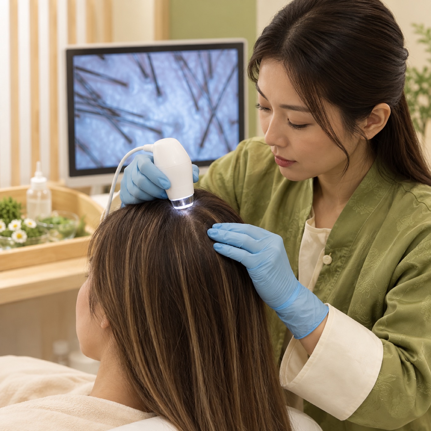 Dr.Scalp 护理师使用数码成像检查顾客头皮