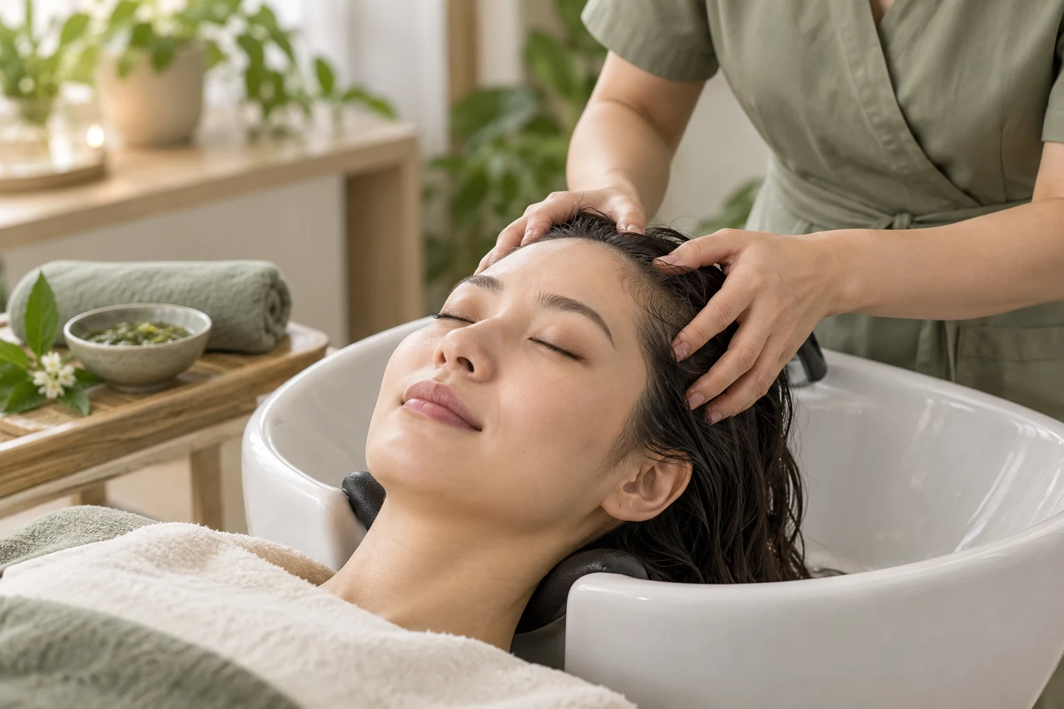 Illustration of gentle herbal scalp maintenance massage